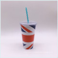 Summer Promotional Cheap Single Wall Plastic Juice Cup with Straw